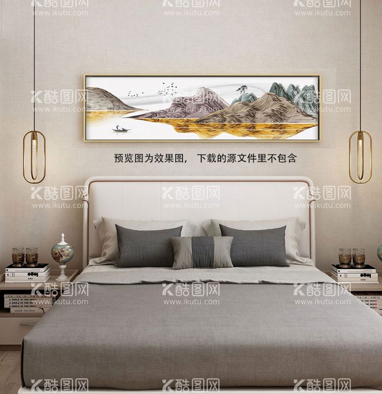 编号：23854611191456588908【酷图网】源文件下载-山水湖畔风景画床头画挂画