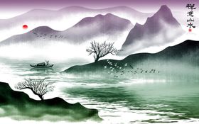 新中式水墨山水背景墙