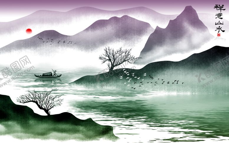 编号：45244705160324473814【酷图网】源文件下载-新中式水墨山水背景墙