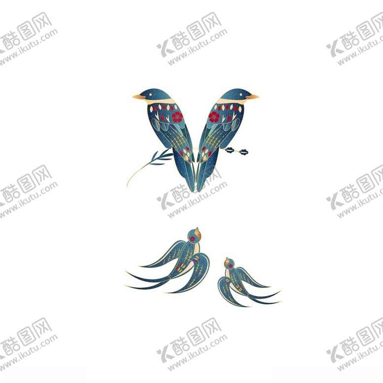 编号：17204002170307248713【酷图网】源文件下载-国潮情侣鸟装饰