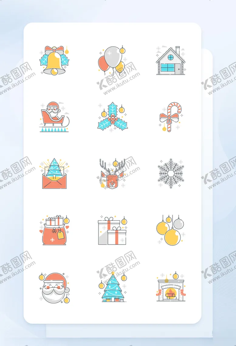 编号：79553404172153007759【酷图网】源文件下载-多彩线性填充圣诞节相关矢量图标