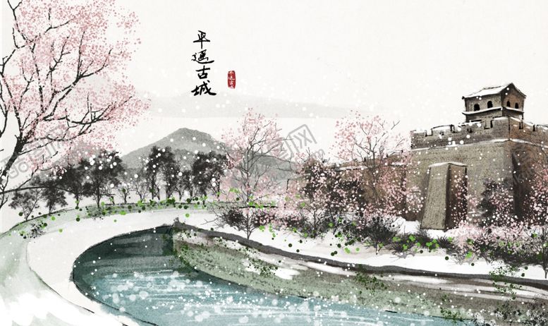 编号：79472505101448152224【酷图网】源文件下载-平遥古城复古景点插画古风背景
