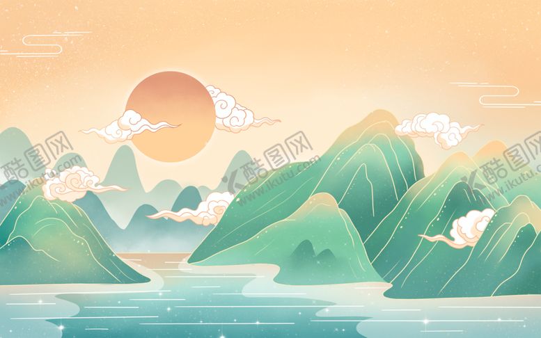 编号：95681009161017135679【酷图网】源文件下载-国潮风山水背景墙