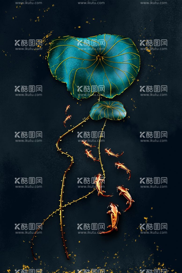 编号：62574402062204105431【酷图网】源文件下载-荷花九鱼图金鱼鲤鱼年年有鱼装饰