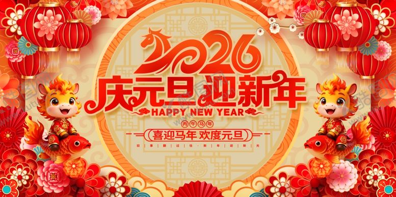 编号：34924303312116348095【酷图网】源文件下载-2026元旦新年喜庆海报