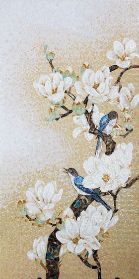 手绘花鸟玄关画