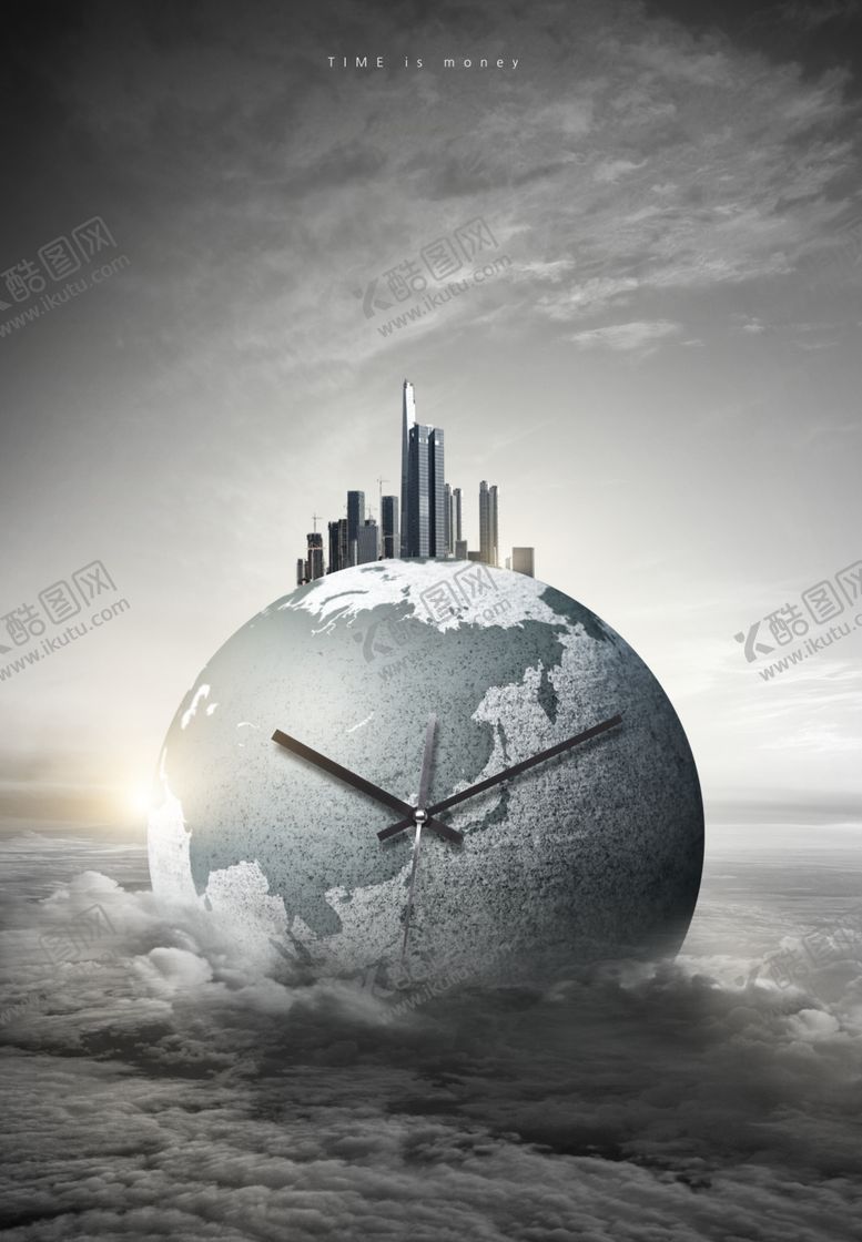 编号：60740309090042266167【酷图网】源文件下载-创意时间与天空成合背景