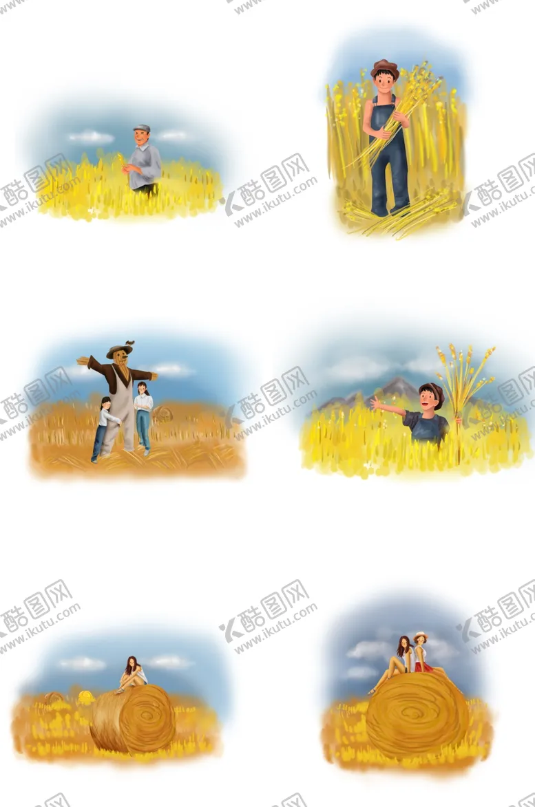 编号：61547607081625023117【酷图网】源文件下载-金黄小麦庄家卡通人物素材