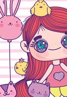 卡通手绘女孩儿童可爱漫画学生