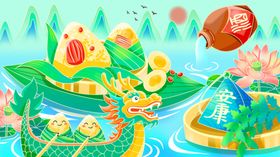 端午龙舟嬉水欢乐场景