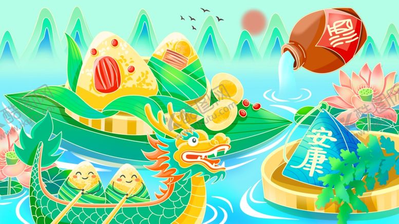 编号：60372705250539565321【酷图网】源文件下载-端午龙舟嬉水欢乐场景