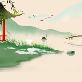 国潮海报元素意境装饰画手绘中风
