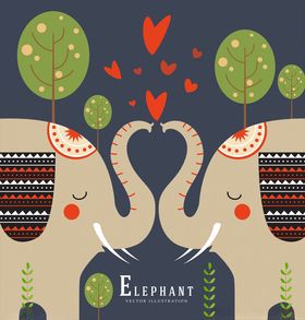 卡通情侣大象矢量素材