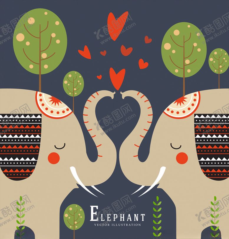 编号：57798910292041037659【酷图网】源文件下载-卡通情侣大象矢量素材