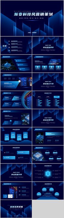 蓝色渐变科技风通用营销策划PPT模板