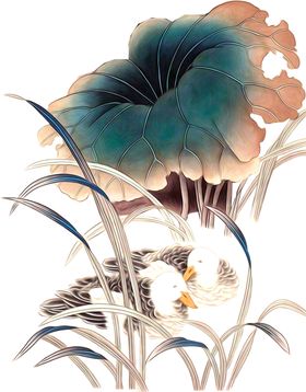 荷花荷叶古风笔墨插画海报素材