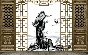 中国风背景墙素材时尚画小清新展板