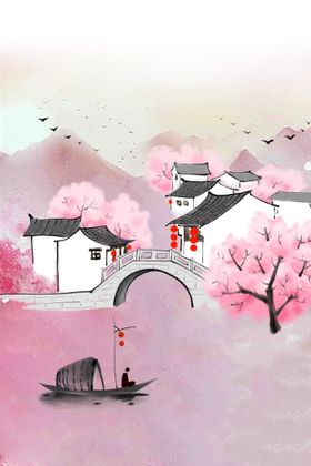 手绘桃花插画海报图片粉色唯美鲜古风