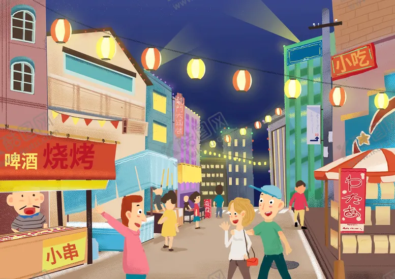 编号：61349509240427120268【酷图网】源文件下载-夜市插画