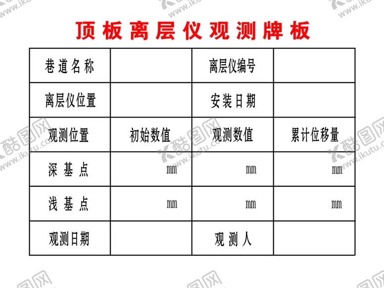 编号：60983409151646550461【酷图网】源文件下载-顶板离层观测牌板