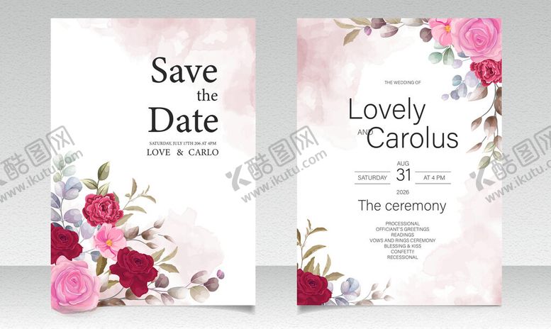 编号：43069804090019003692【酷图网】源文件下载-浪漫花卉婚礼请柬设计