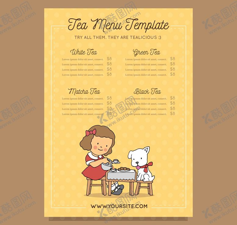 编号：24145009102139595482【酷图网】源文件下载-可爱女孩和宠物狗茶水单