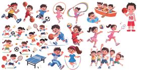 多样儿童运动卡通形象