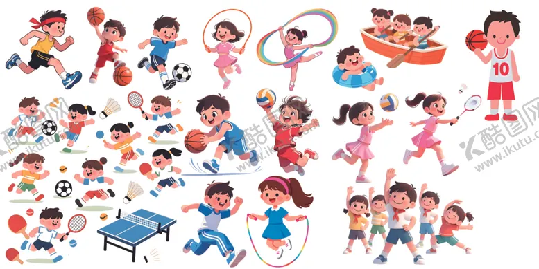 编号：21207504031222325579【酷图网】源文件下载-多样儿童运动卡通形象