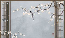 花鸟画玉兰背景墙