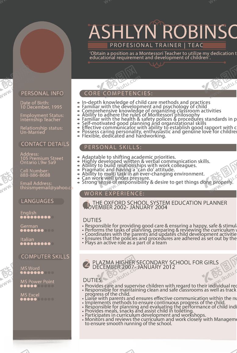 编号：93642309210700063621【酷图网】源文件下载-简历模板