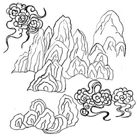 山白描水墨山矢量设计