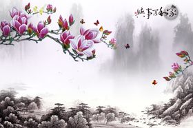 玉兰花大理石背景墙