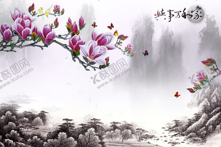 编号：88655607082243379351【酷图网】源文件下载-玉兰花背景墙