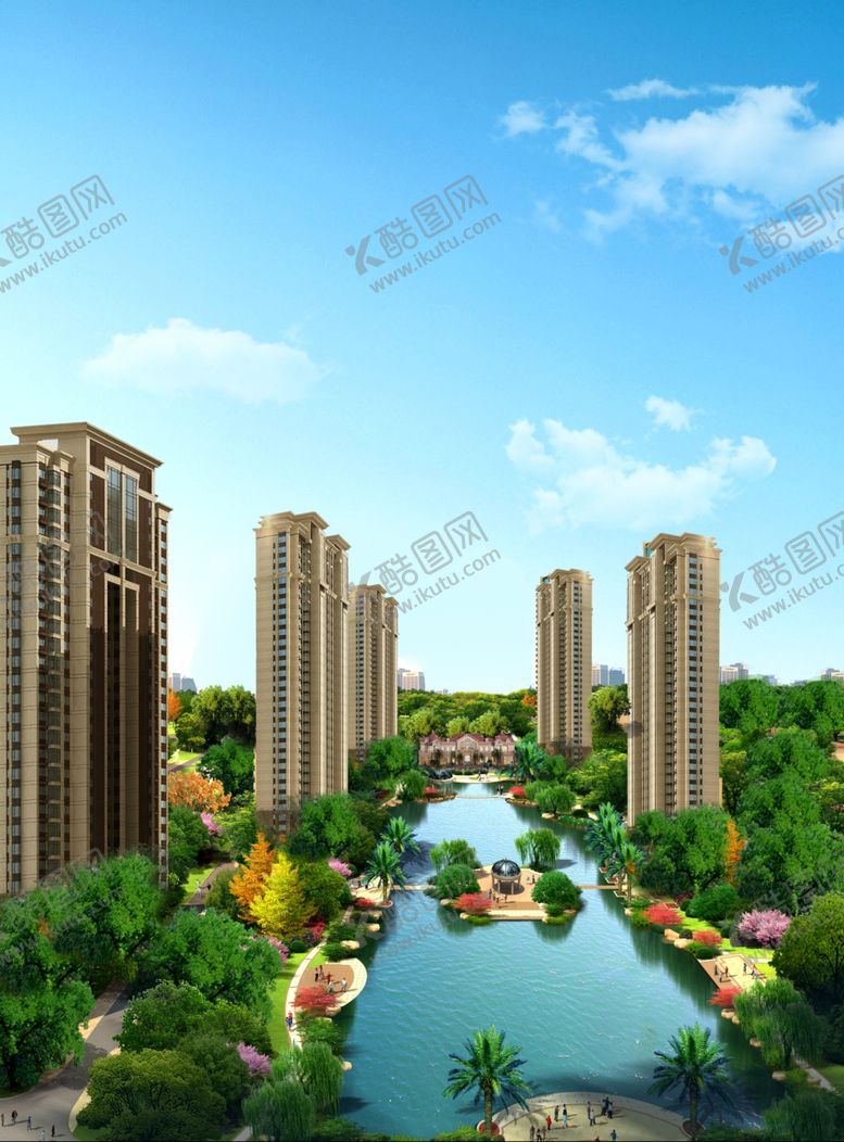 编号：27216602050456223341【酷图网】源文件下载-房地产 湖景 园林 效果图  