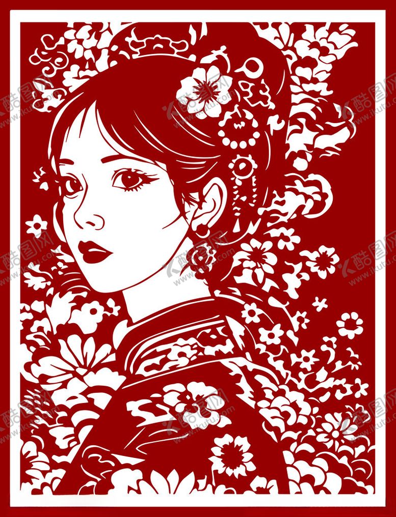 编号：76534202192336427335【酷图网】源文件下载-剪纸美女