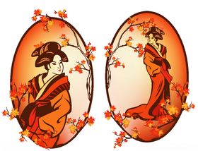 日本和服女士矢量素材