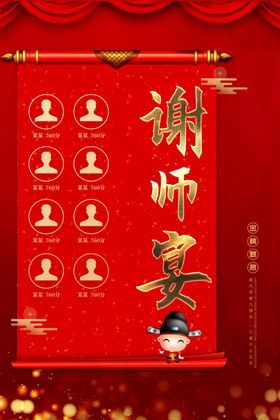 喜报2020谢师宴感恩师海报