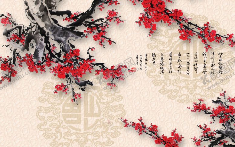 编号：97548209231242203500【酷图网】源文件下载-水墨梅花背景墙