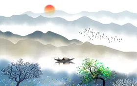 水墨山水画图禅意新中式装饰中国
