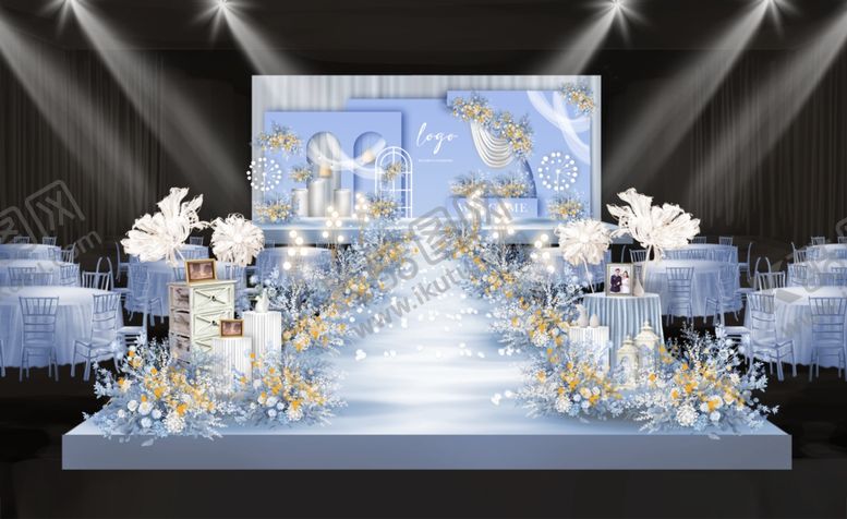 编号：33710906030903168927【酷图网】源文件下载-梦幻蓝白系婚礼现场布置