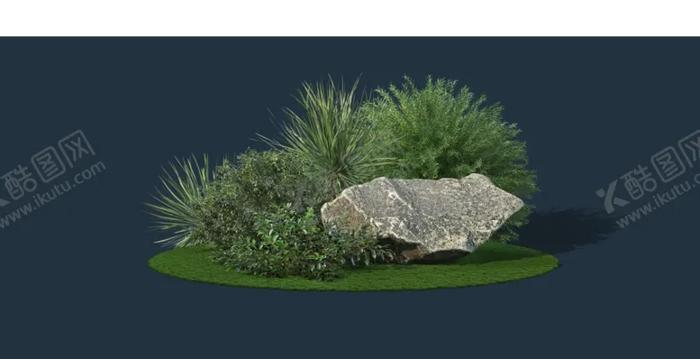 园林景观草丛石头植物后期素材环境设计素材