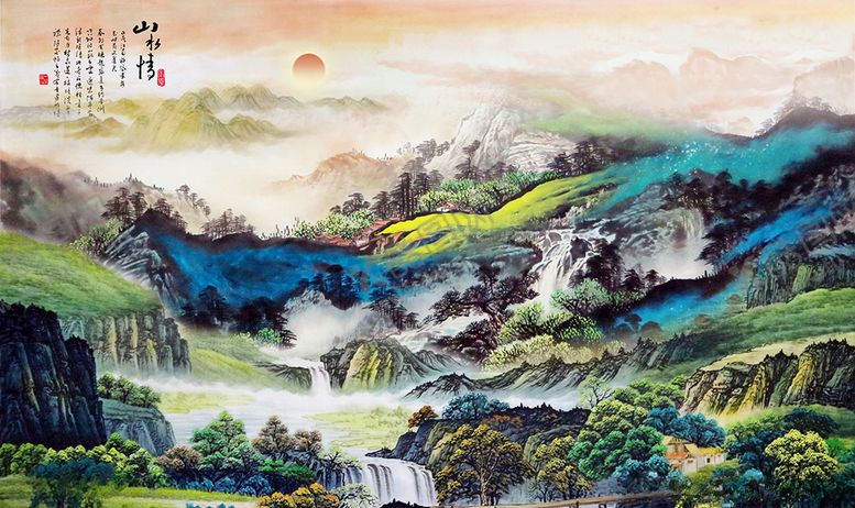 编号：15224411011336429211【酷图网】源文件下载-新中式山水背景墙