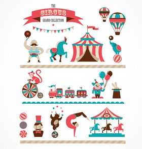 欢乐马戏团元素插画
