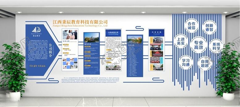 编号：52381001191149333447【酷图网】源文件下载-培训教育蓝色系文化墙