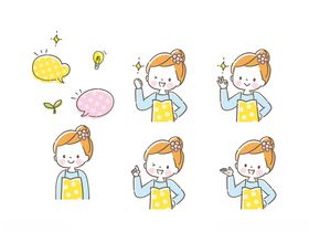 女孩多样思考动作插画