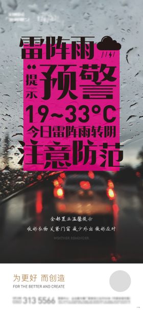 暴雨注意简约海报