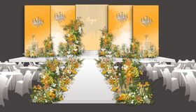 白绿黄色婚礼主舞台效果图