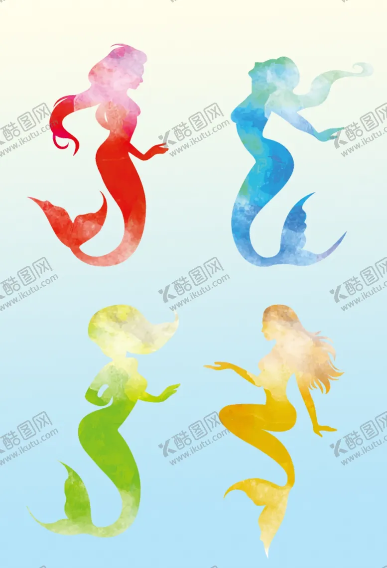 编号：75551904281318251853【酷图网】源文件下载-彩色美人鱼剪影