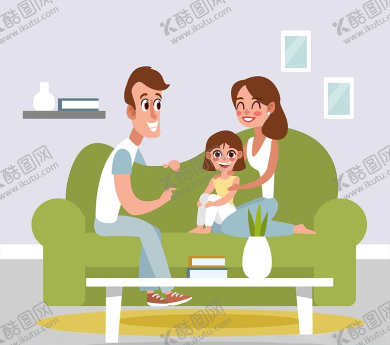 编号：14502309180407439795【酷图网】源文件下载-创意客厅沙发上聊天的三口之家