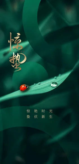 惊蛰节气海报水滴绿金传统春风
